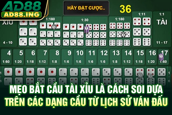 Mẹo bắt cầu tài xỉu là cách soi dựa trên các dạng cầu từ lịch sử ván đấu